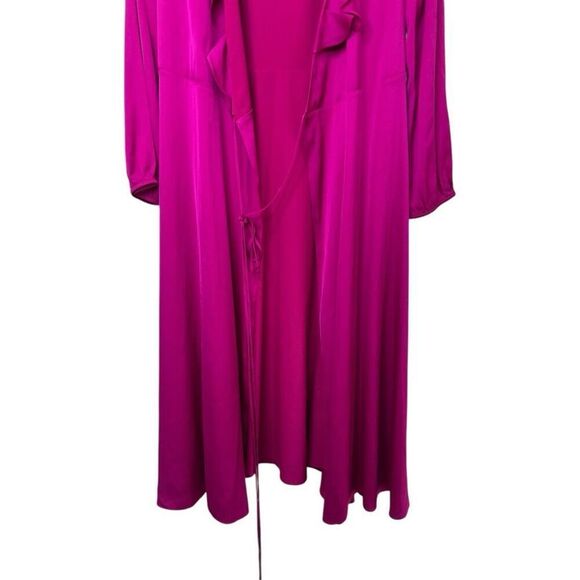 Milly Halley Fuschia Pink Faux-Wrap Satin Midi Dress Size 6 Ruffle Neiman Marcus - Picture 3 of 8